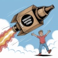 Illustration eines Pakets mit Bierflaschen, das um die Welt fliegt